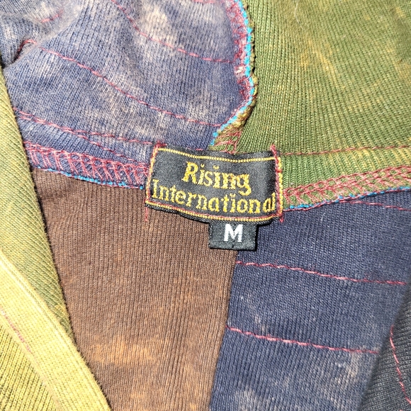 Colorful Patchwork Hooded Jacket Size Medium Made In Nepal Distressed Pockets - Picture 10 of 11